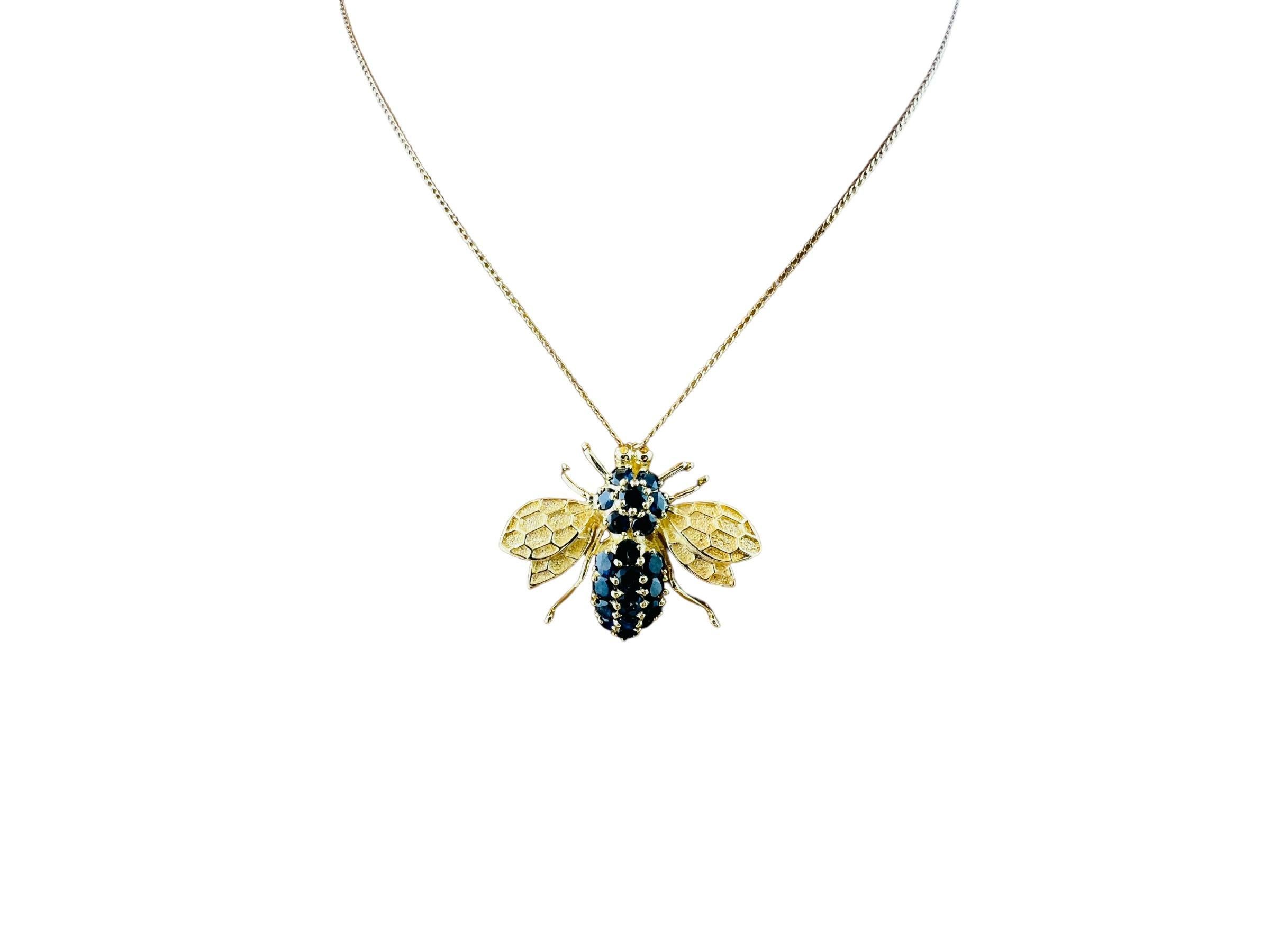 Women's 14K Yellow Gold Large Natural Sapphire Bee Brooch / Pedant #15683 For Sale