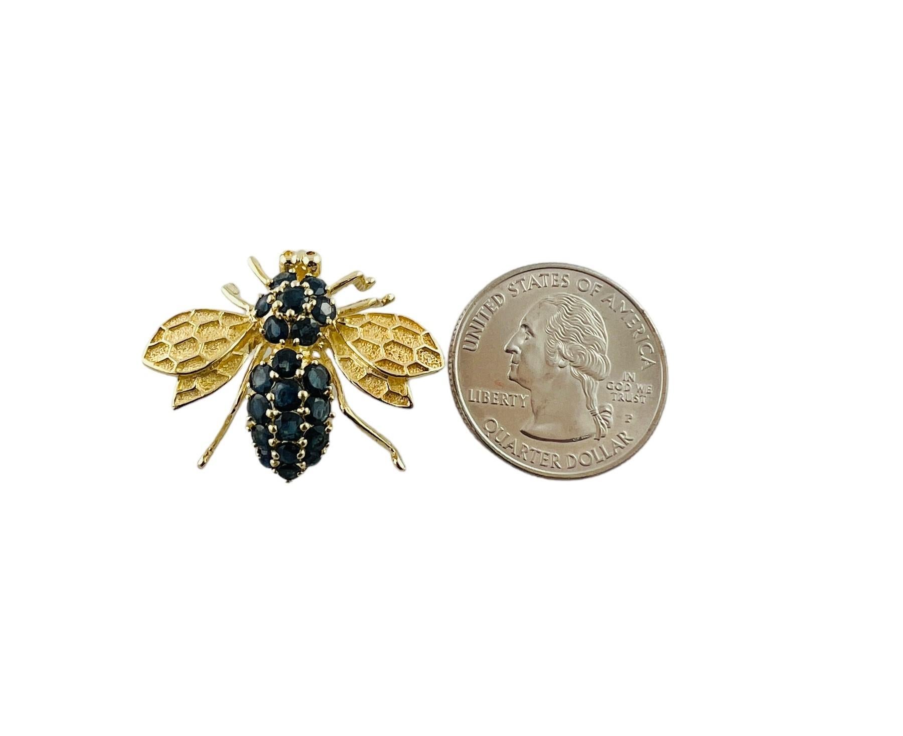 14K Yellow Gold Large Natural Sapphire Bee Brooch / Pedant #15683 2