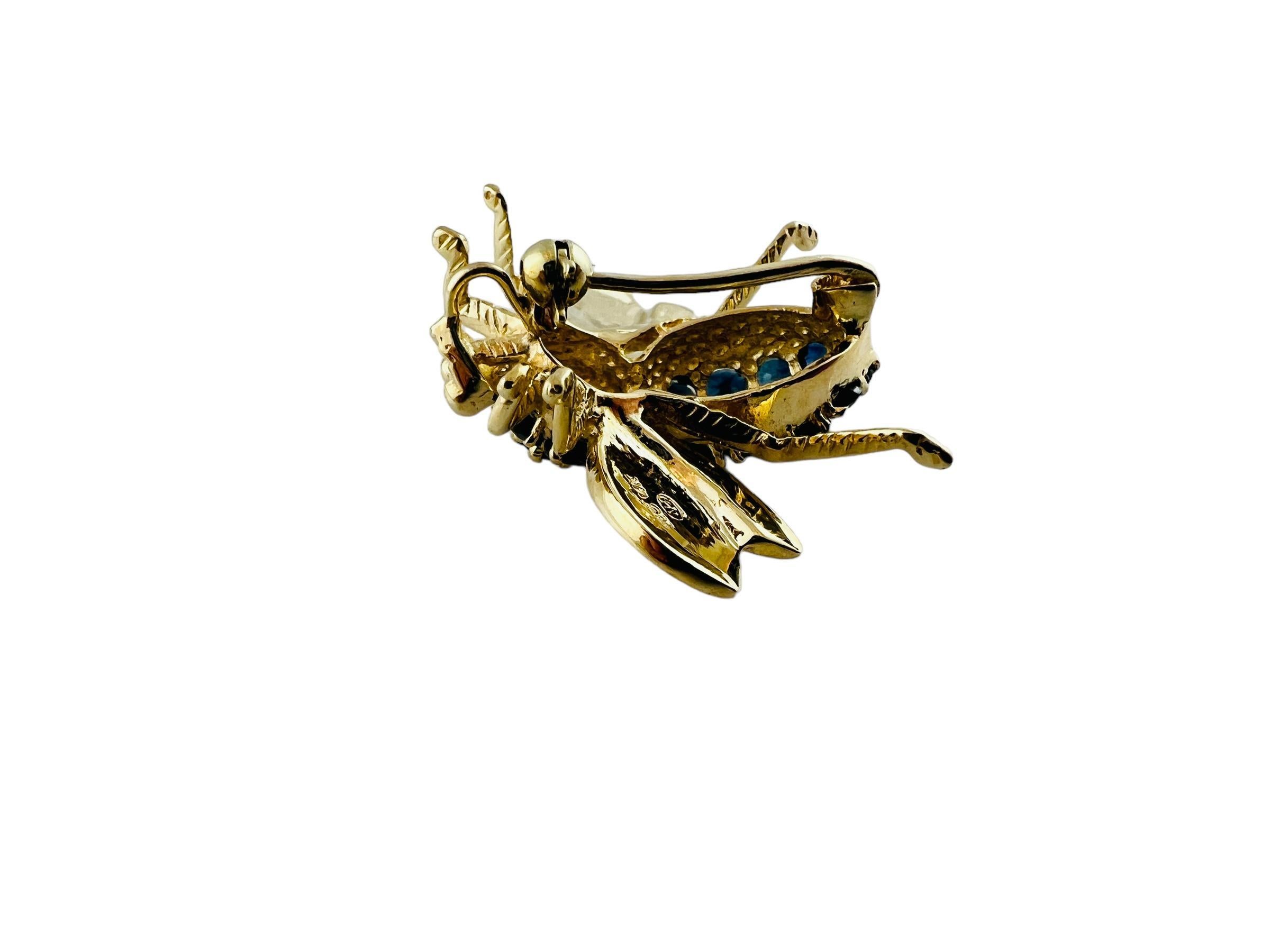 14K Yellow Gold Large Natural Sapphire Bee Brooch / Pedant #15683 For Sale 3