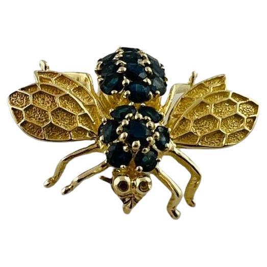 14K Yellow Gold Large Natural Sapphire Bee Brooch / Pedant #15683 For Sale