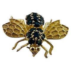 Vintage 14K Yellow Gold Large Natural Sapphire Bee Brooch / Pedant #15683