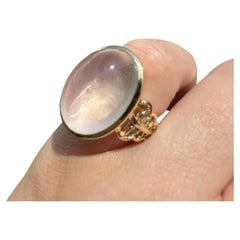 14k Yellow Gold Large Oval Bezel Set Large Moonstone Open Work Sides Ring