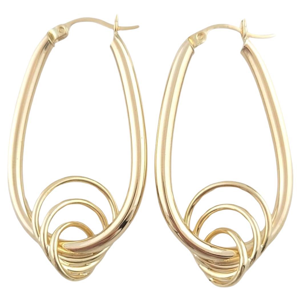 14K Yellow Gold Large Oval Hoop Earrings with Triple Circle #16198 For Sale