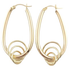 14K Yellow Gold Large Oval Hoop Earrings with Triple Circle #16198