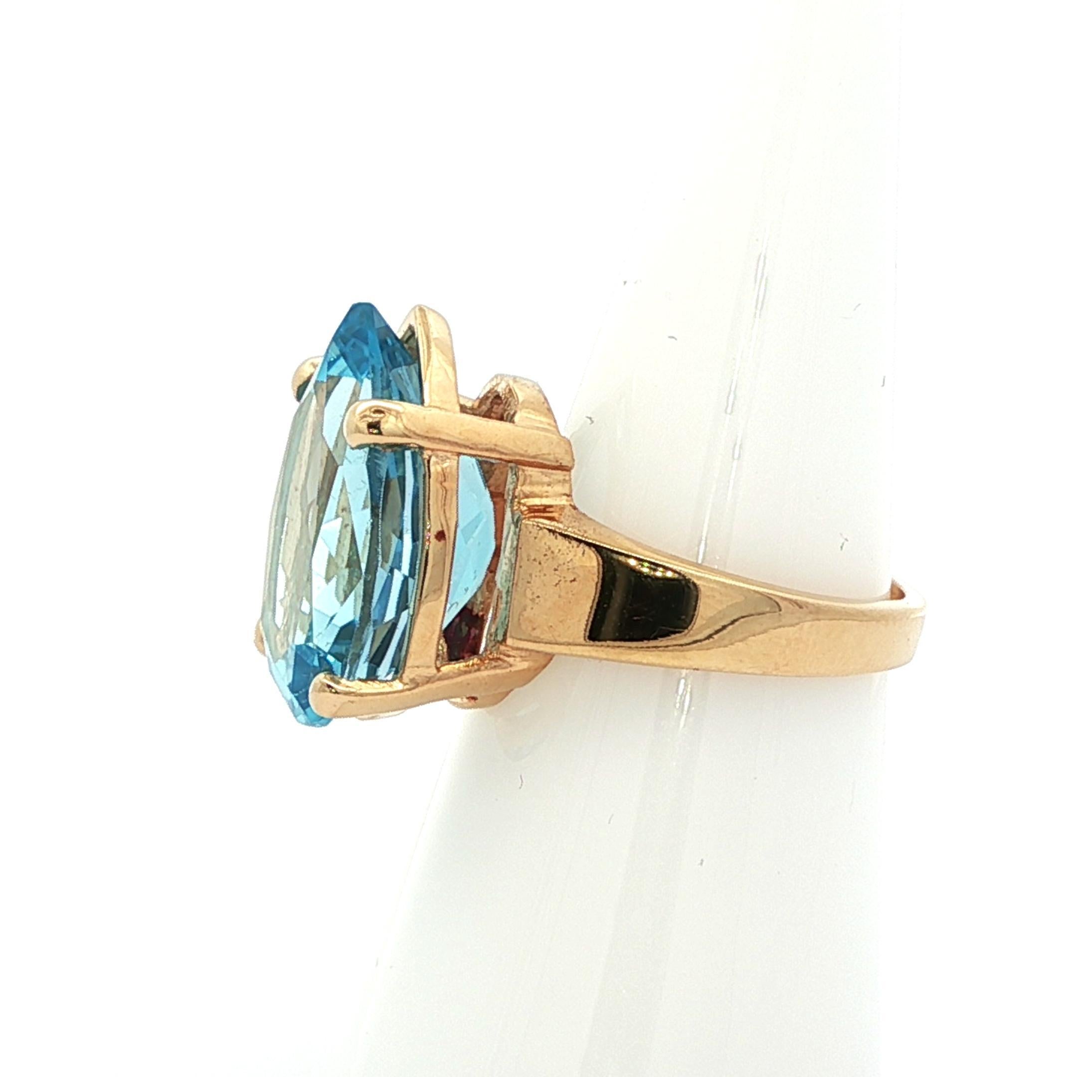 Bague solitaire en or jaune 14k avec topaze bleue suisse en forme de poire en vente 5