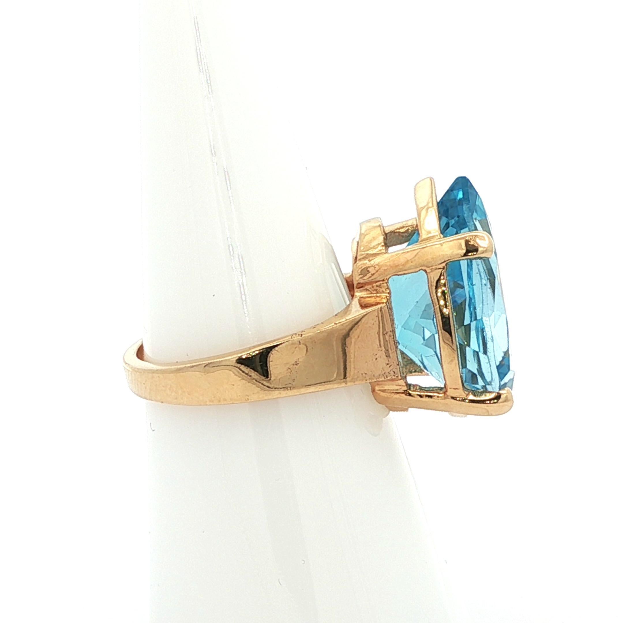 Bague solitaire en or jaune 14k avec topaze bleue suisse en forme de poire en vente 7