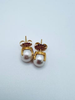 14K Yellow Gold Large Pearl Stud Earrings