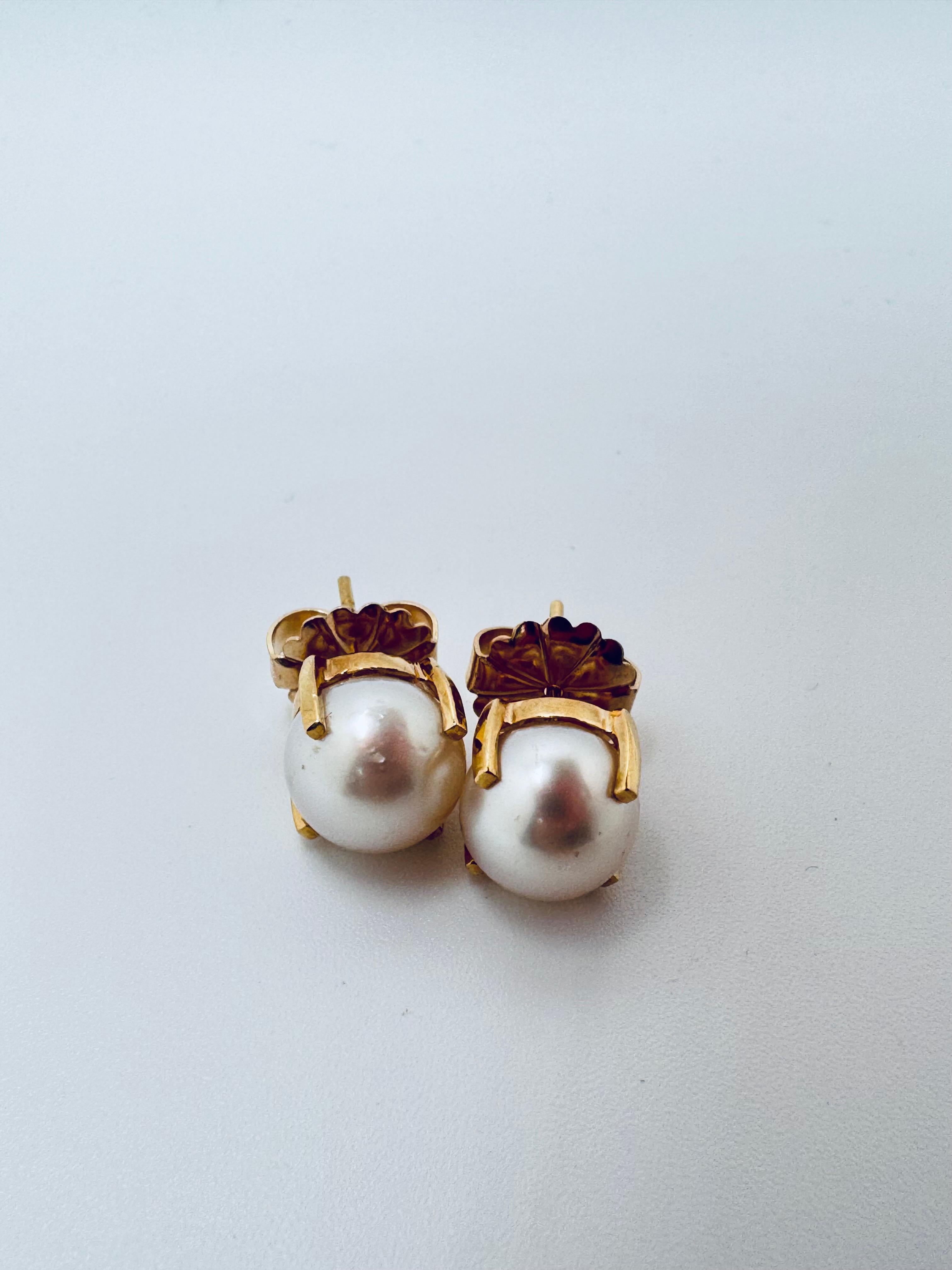 Art déco Boucles d'oreilles en or jaune 14K avec grandes perles en vente