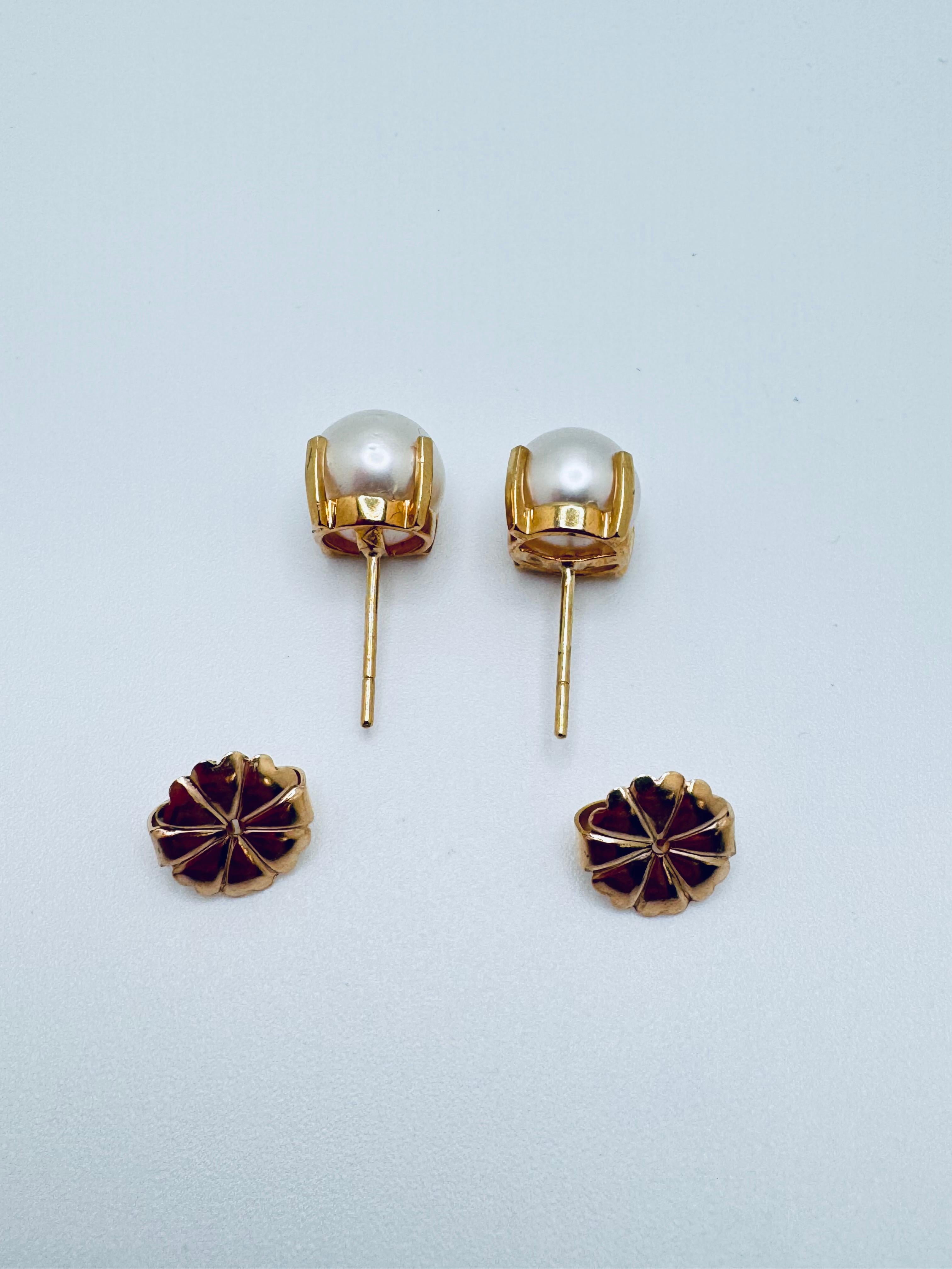 Boucles d'oreilles en or jaune 14K avec grandes perles en vente 3
