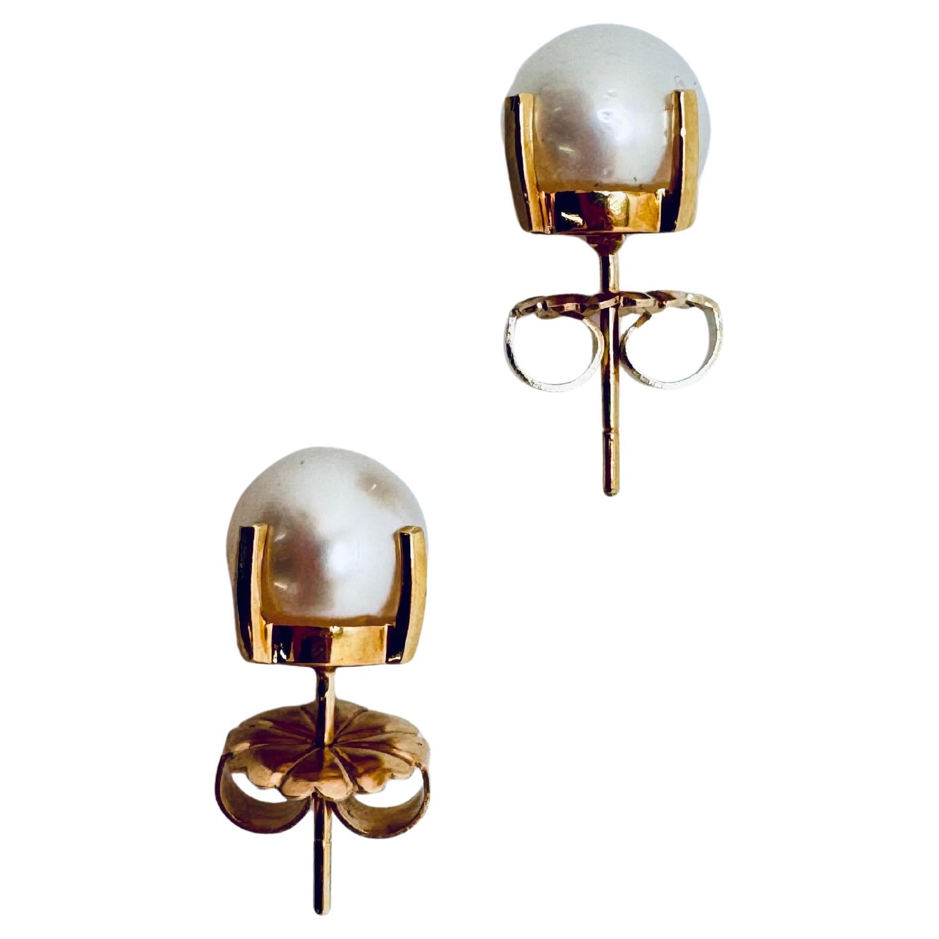 Boucles d'oreilles en or jaune 14K avec grandes perles