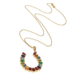 14K Yellow Gold Large Rainbow Gemstone Horseshoe Pendant, 3.91 ctw