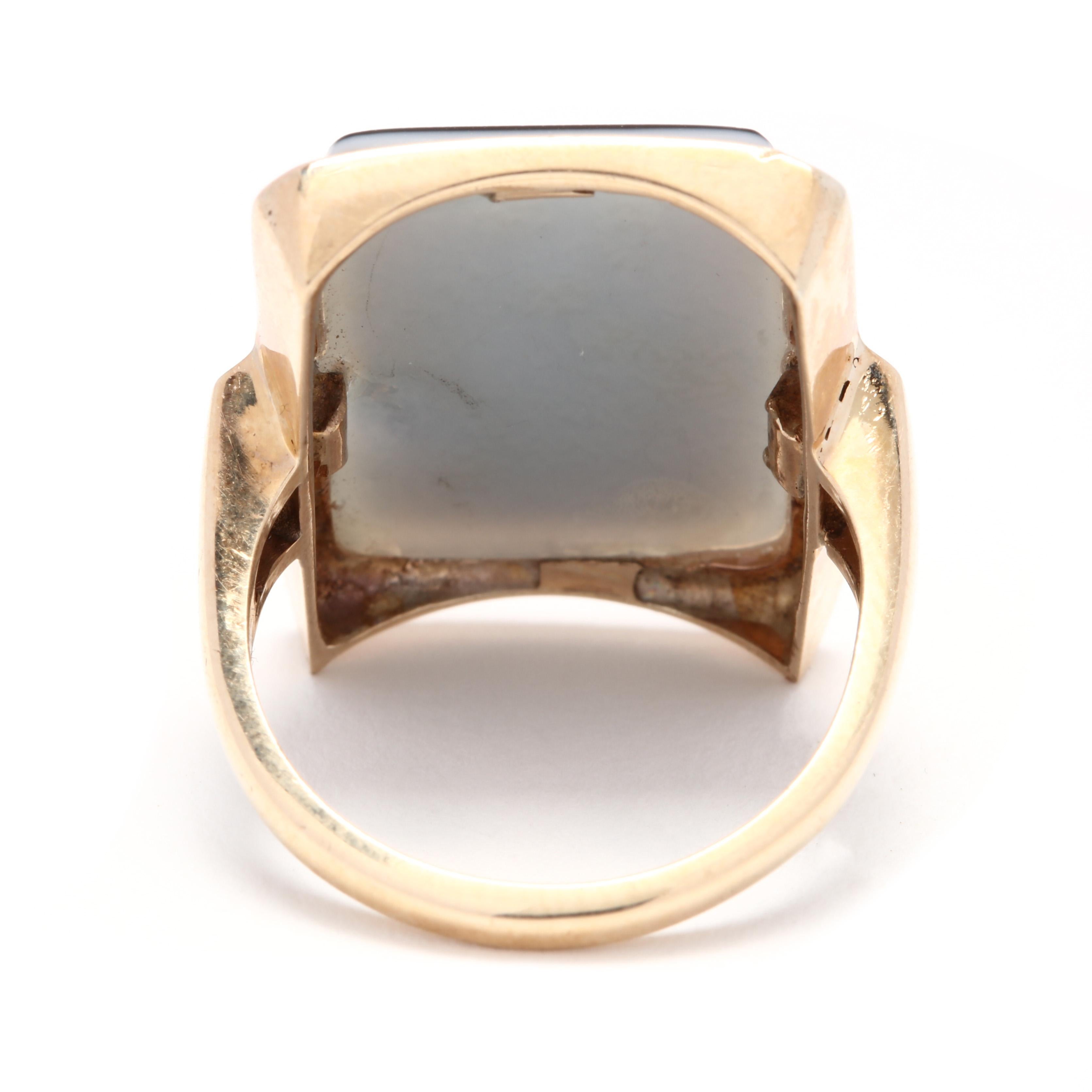 Emerald Cut 14 Karat Yellow Gold Large Rectangular Sardonyx Ring