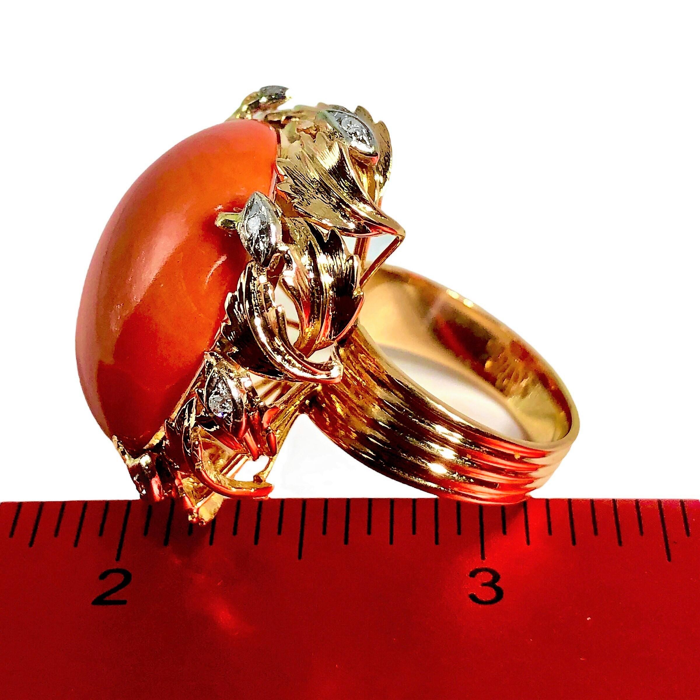 14K Yellow Gold Large Scale Coral, and Diamond Ring In Good Condition For Sale In Palm Beach, FL