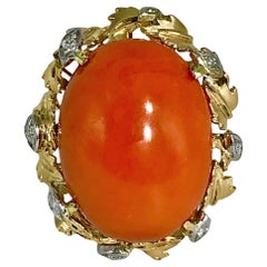 14K Yellow Gold Large Scale Coral, and Diamond Ring