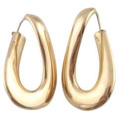 14K Yellow Gold Large Swirl Oval Hoop Earrings #16199
