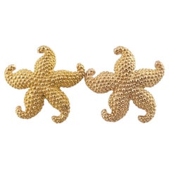14K Yellow Gold Large Textured Star Fish Earrings #17386