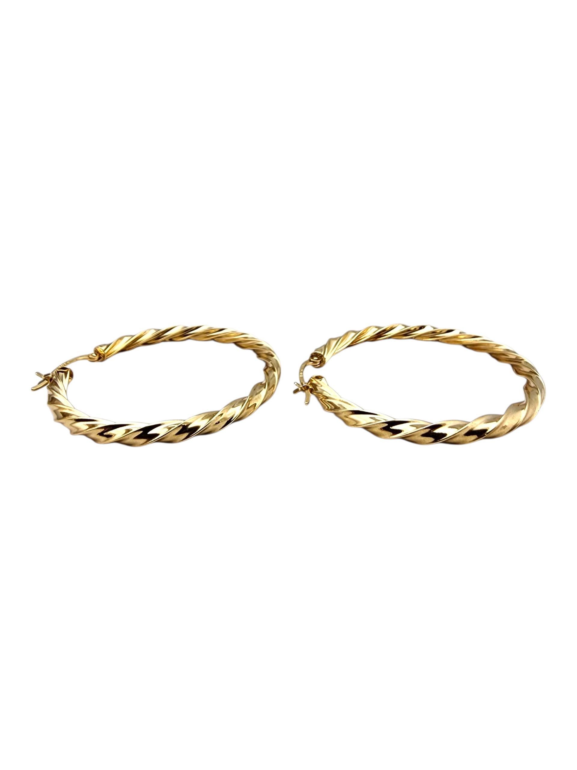 Women's 14K Yellow Gold Large Twisted Hoop Earrings #22708 For Sale