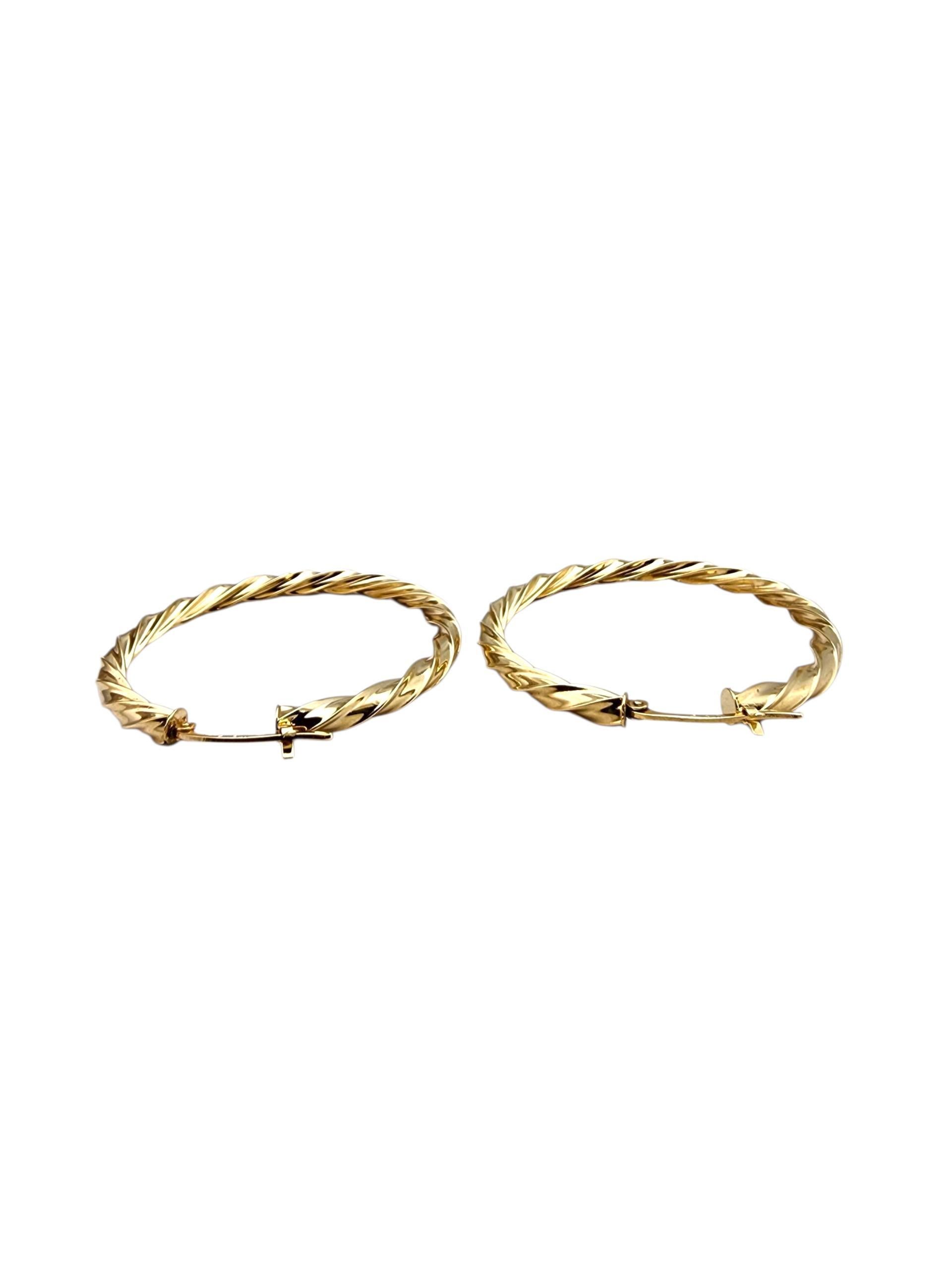 14K Yellow Gold Large Twisted Hoop Earrings #22708 For Sale 1