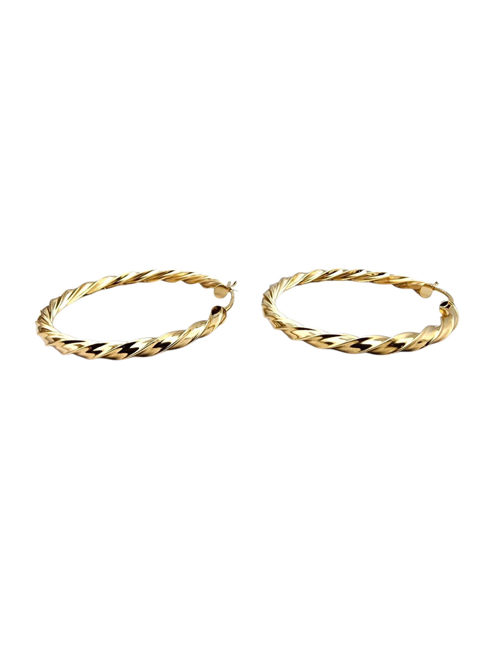 14K Yellow Gold Large Twisted Hoop Earrings #22708 For Sale 2