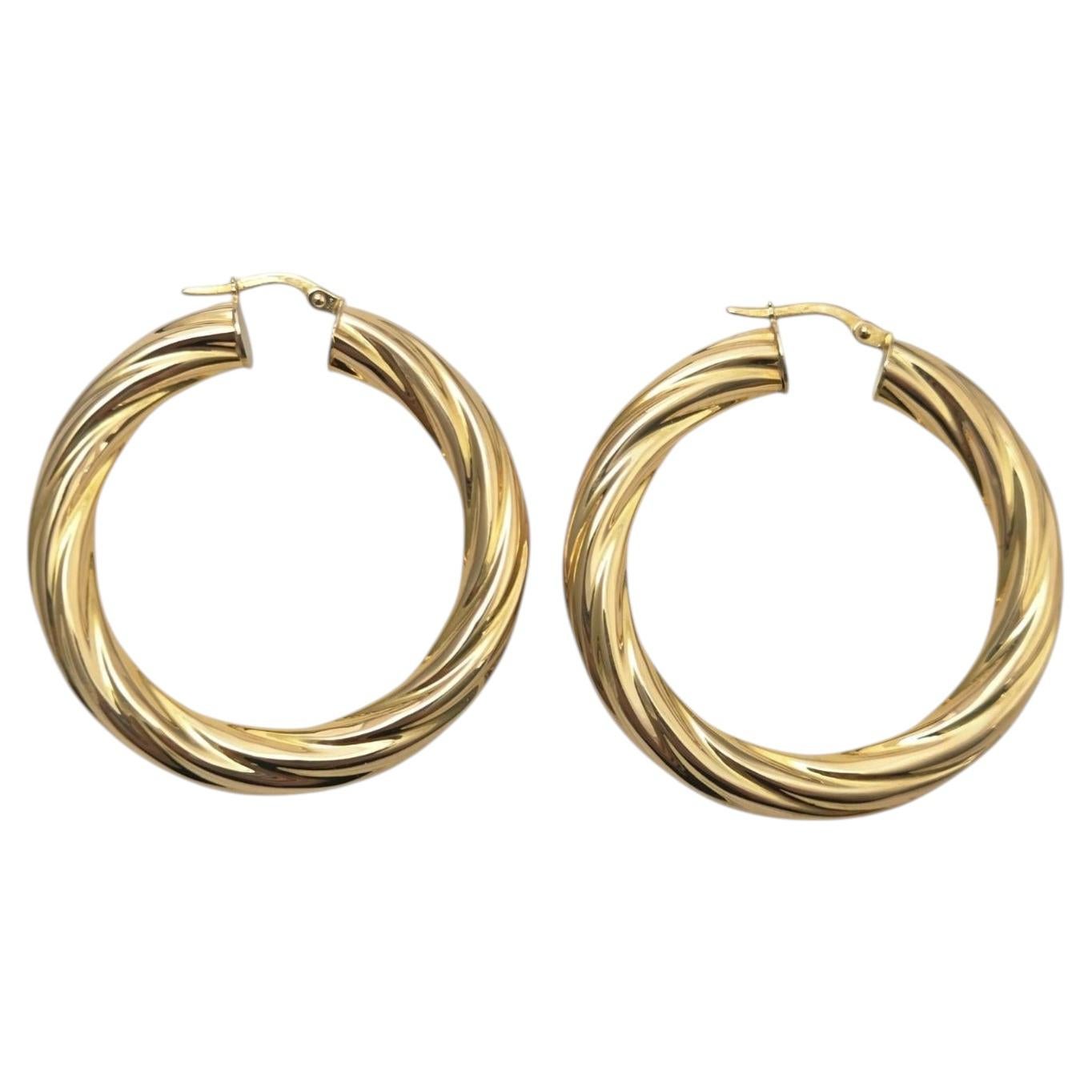 14K Yellow Gold Large Twisted Hoop Earrings #25179
