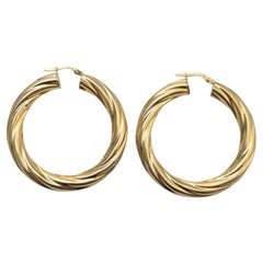 14K Yellow Gold Large Twisted Hoop Earrings #25179