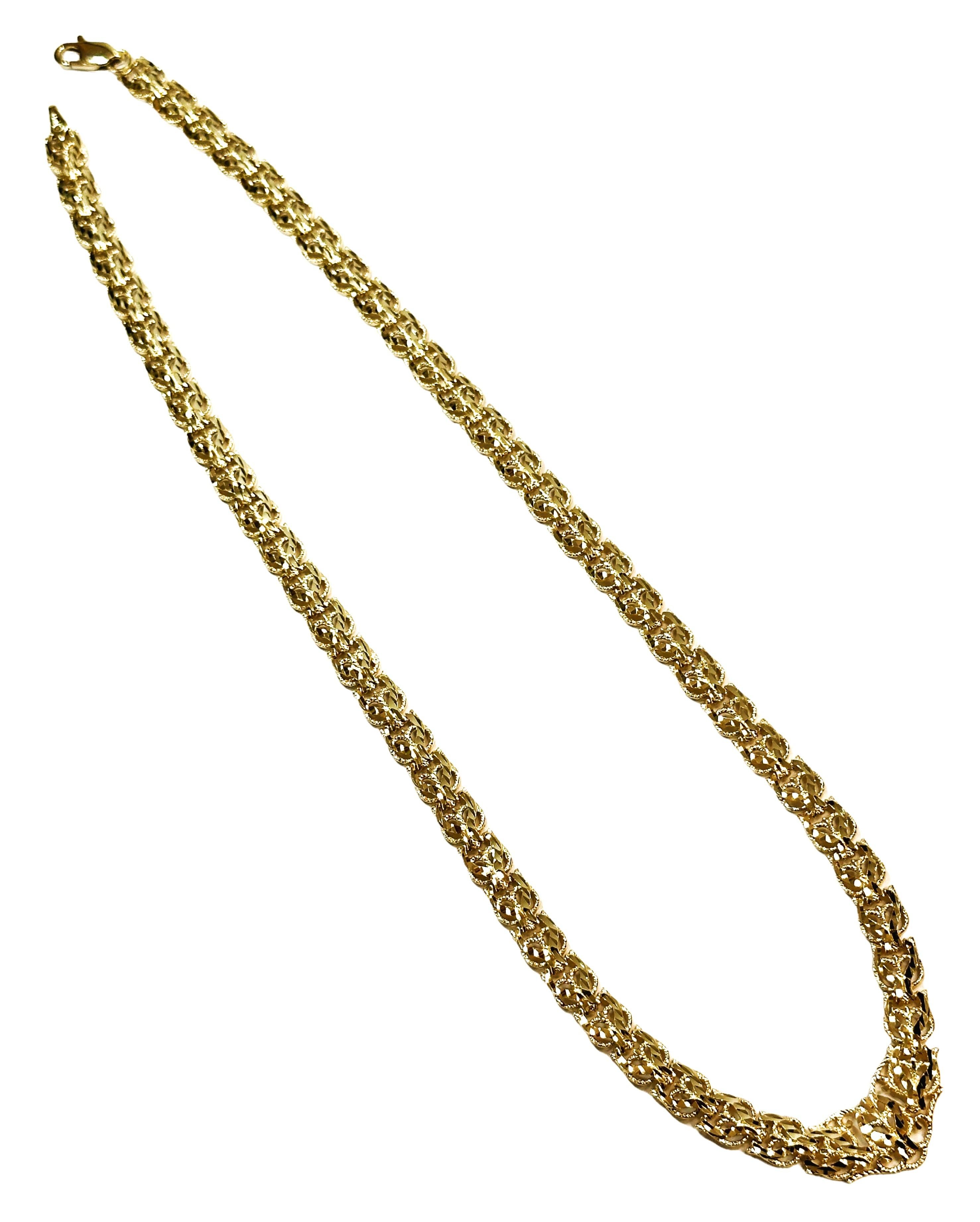 14k Yellow Gold Laser Cut Filigree V Necklace 20.69 Grams For Sale 2