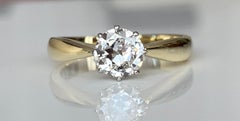 Solitärring aus 14-karätigem Gelbgold im Stil des späten Art déco mit einem Old-Mine-Diamanten von 0,80 Karat