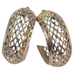 14K Yellow Gold Lattice Design Lightweight Hoop Earrings #23546