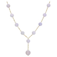 14k Yellow Gold Lavender Jade Bead Station Drop Pendant Y-Design Necklace