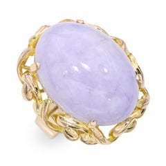 14k Yellow Gold Lavender Jade Cabochon Statement Ring