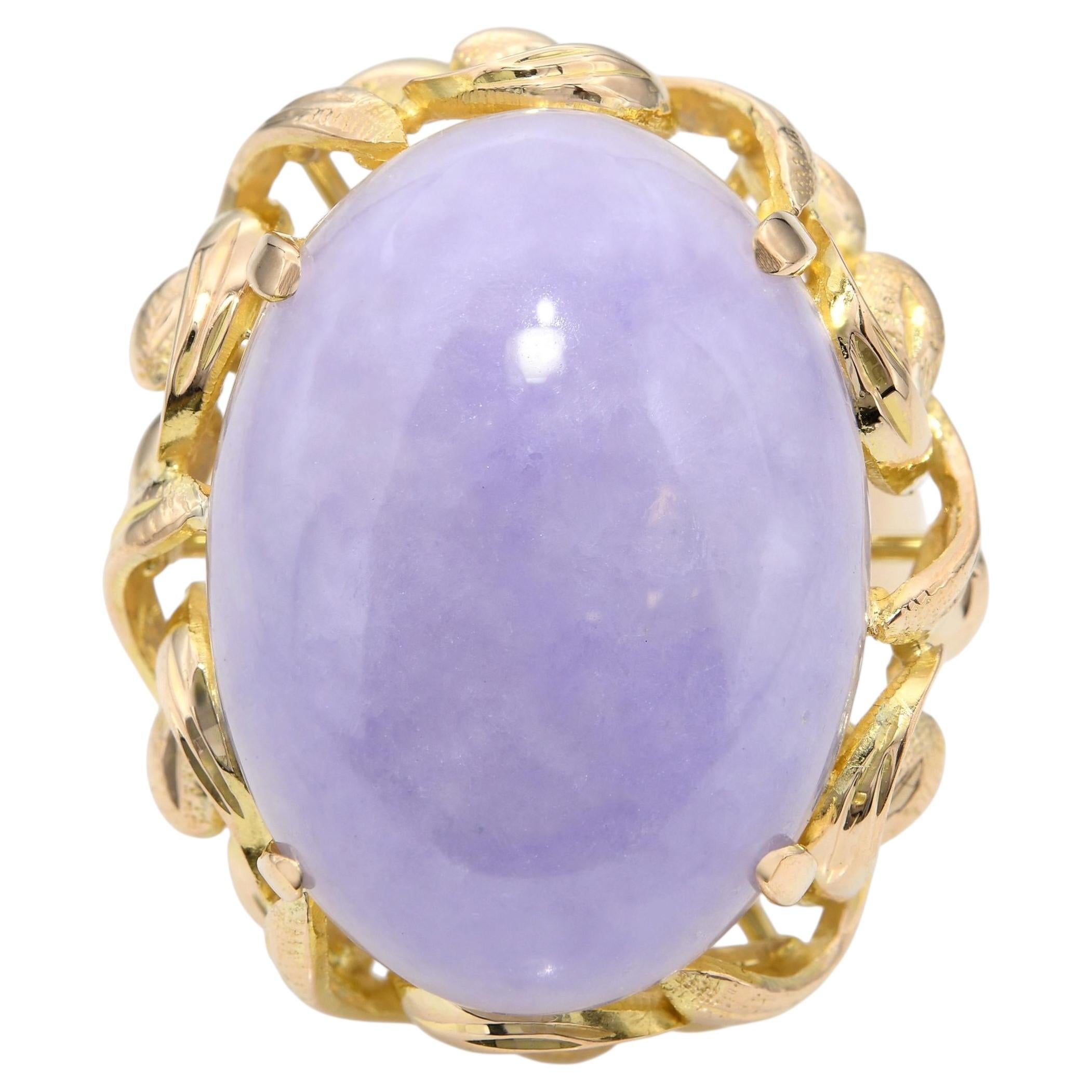 14k Gelbgold Lavendel Jade Cabochon Statement Ring