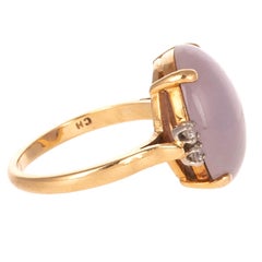 14K Yellow Gold Lavender Jade & Diamond Cocktail Ring, Vintage