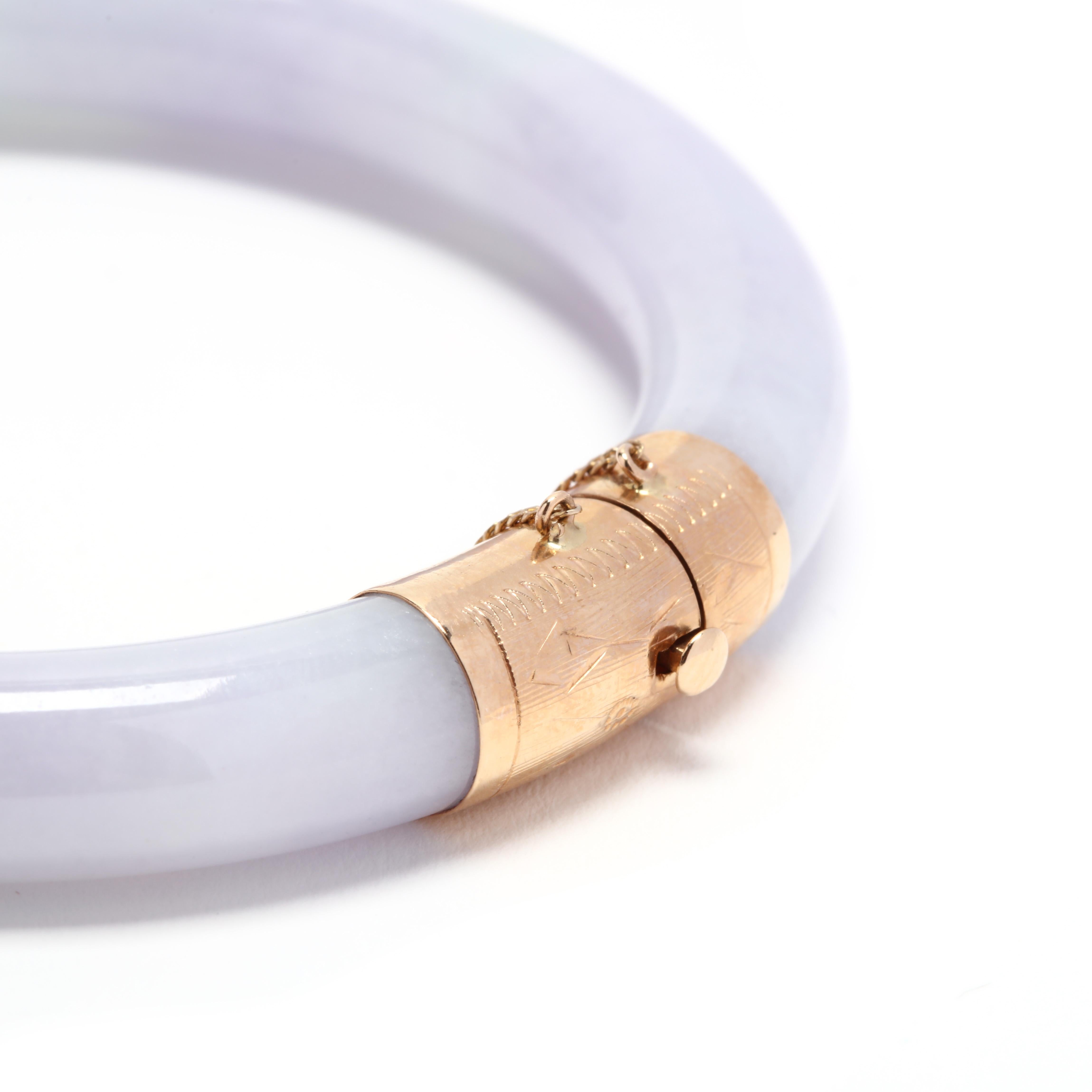 Armreif mit Scharnier aus 14 Karat Gelbgold Lavendel Jade für Damen oder Herren