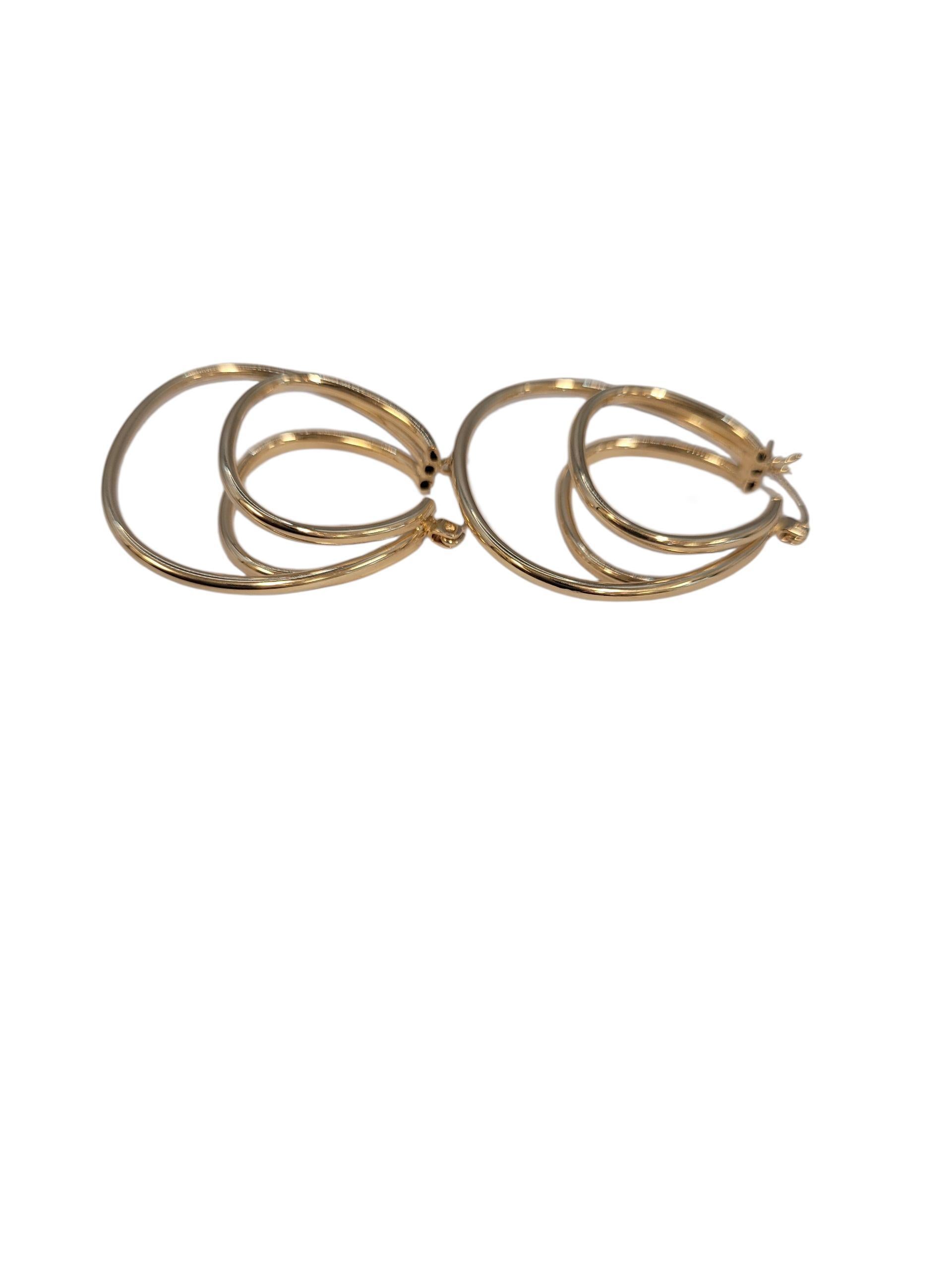 Boucles d'oreilles triple en or jaune 14k #23243 Bon état - En vente à Washington Depot, CT