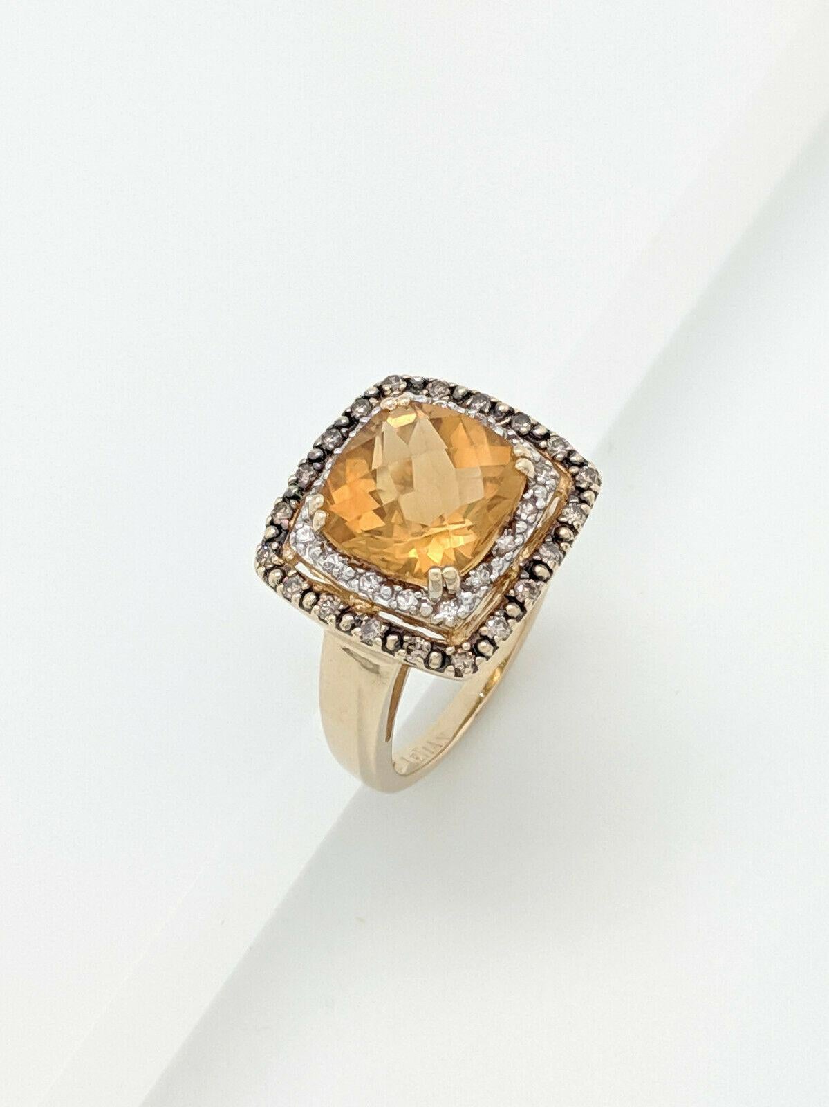 Art Deco 14 Karat Yellow Gold Le Vian Citrine Chocolate Diamond White Sapphire Ring For Sale