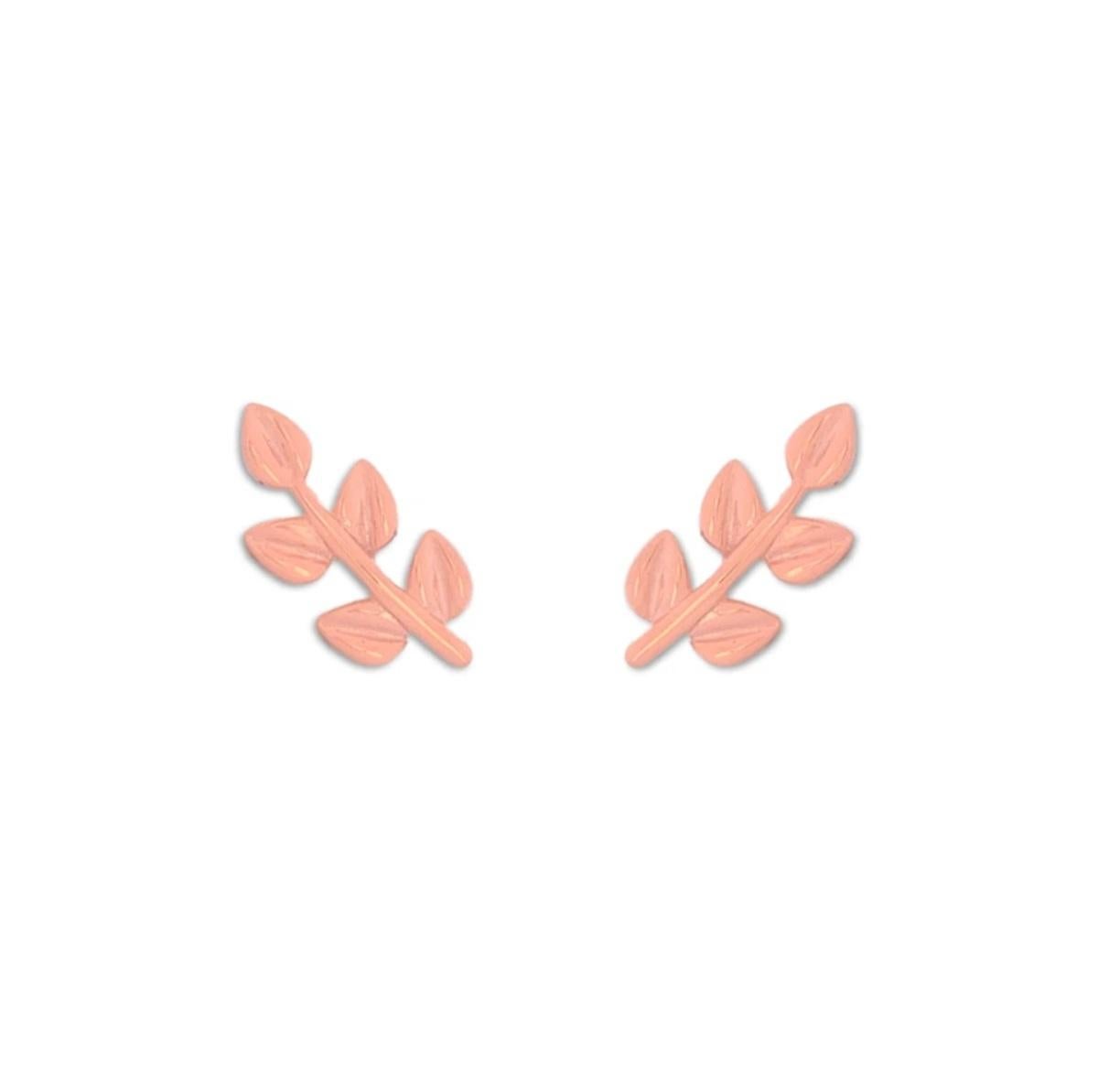 14K Yellow Gold Leaf Climber Ear Studs Solid Gold Minimalist Gold Ear Studs Gift For Sale 1