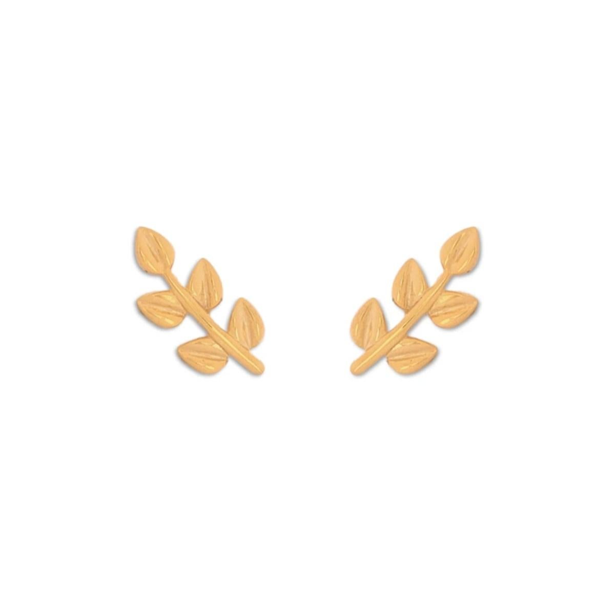 14K Yellow Gold Leaf Climber Ear Studs Solid Gold Minimalist Gold Ear Studs Gift For Sale 2