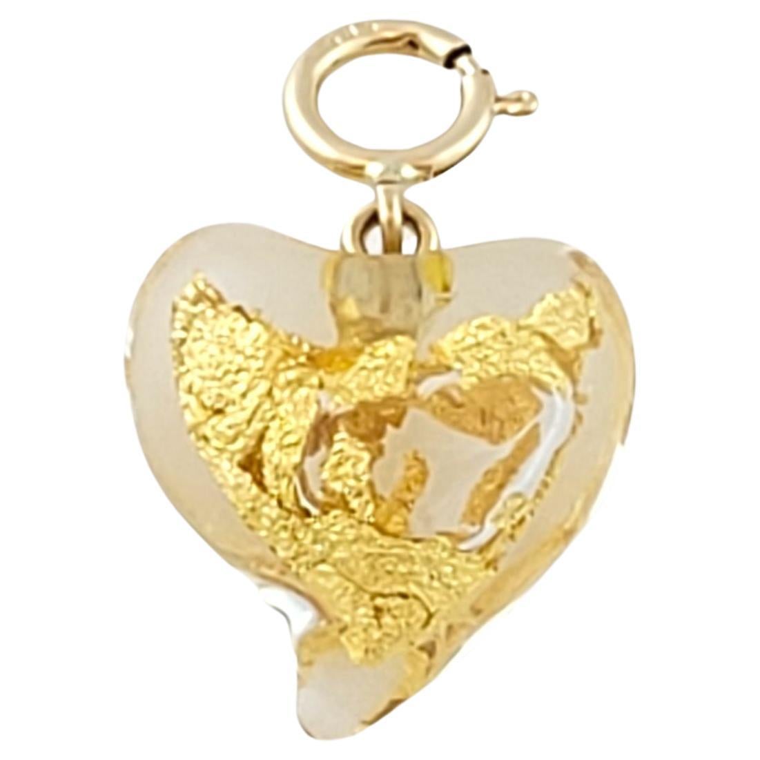 14K Yellow Gold Leaf Gold Heart Pendant #14432 For Sale