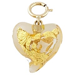 Pendentif cœur en or jaune 14 carats avec feuilles d'or #14432
