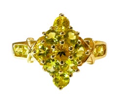 14K Yellow Gold Lemon - Green .80 carat Diamond Cut Citrine Ring Size 6.75