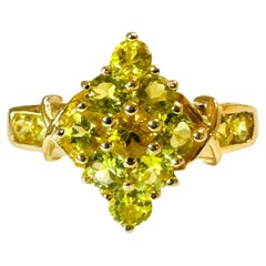 14K Yellow Gold Lemon - Green .80 carat Diamond Cut Citrine Ring Size 6.75