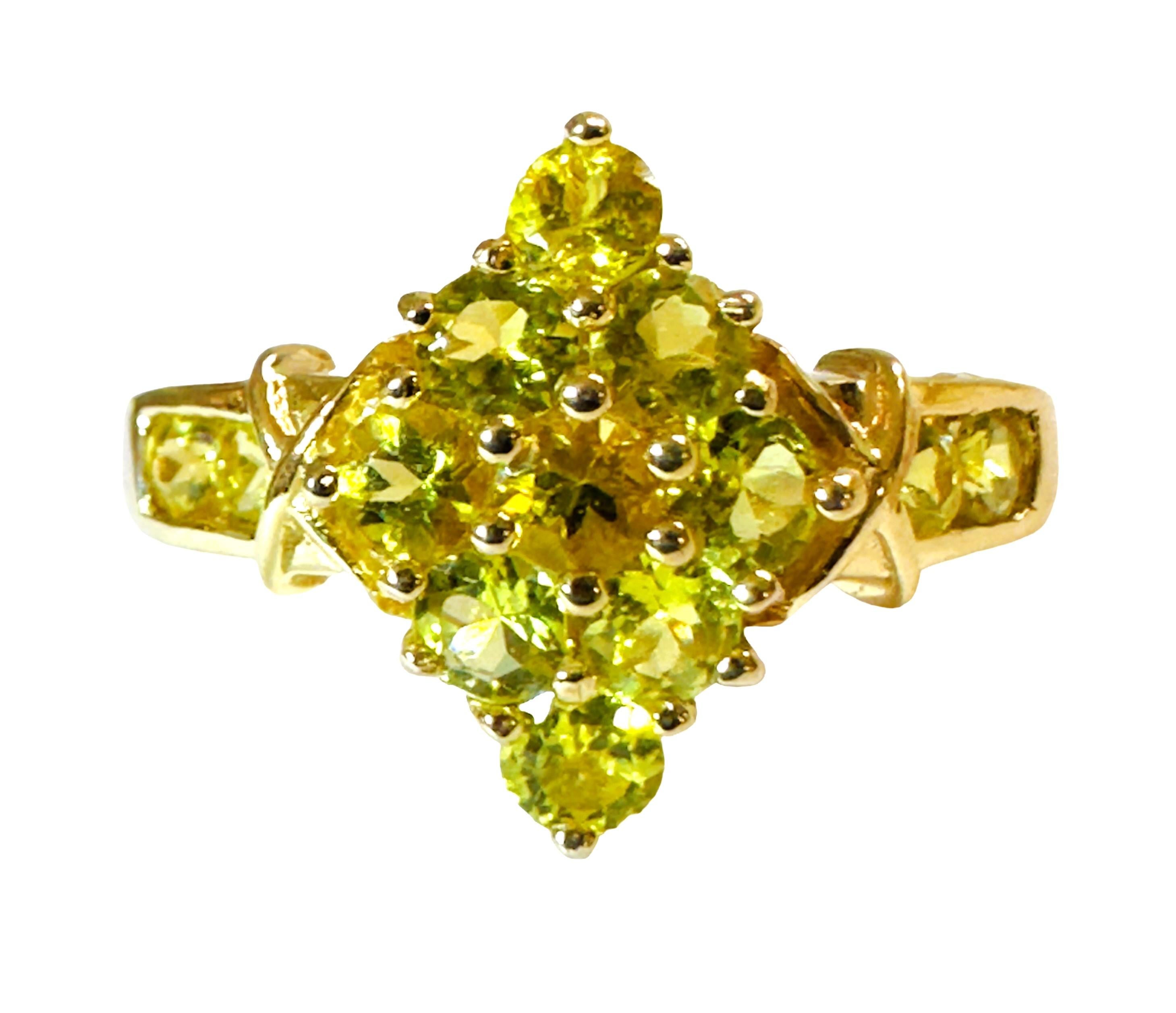 Art Deco 14K Yellow Gold Lemon - Green .80 carat Diamond Cut Citrine Ring Size 6.75