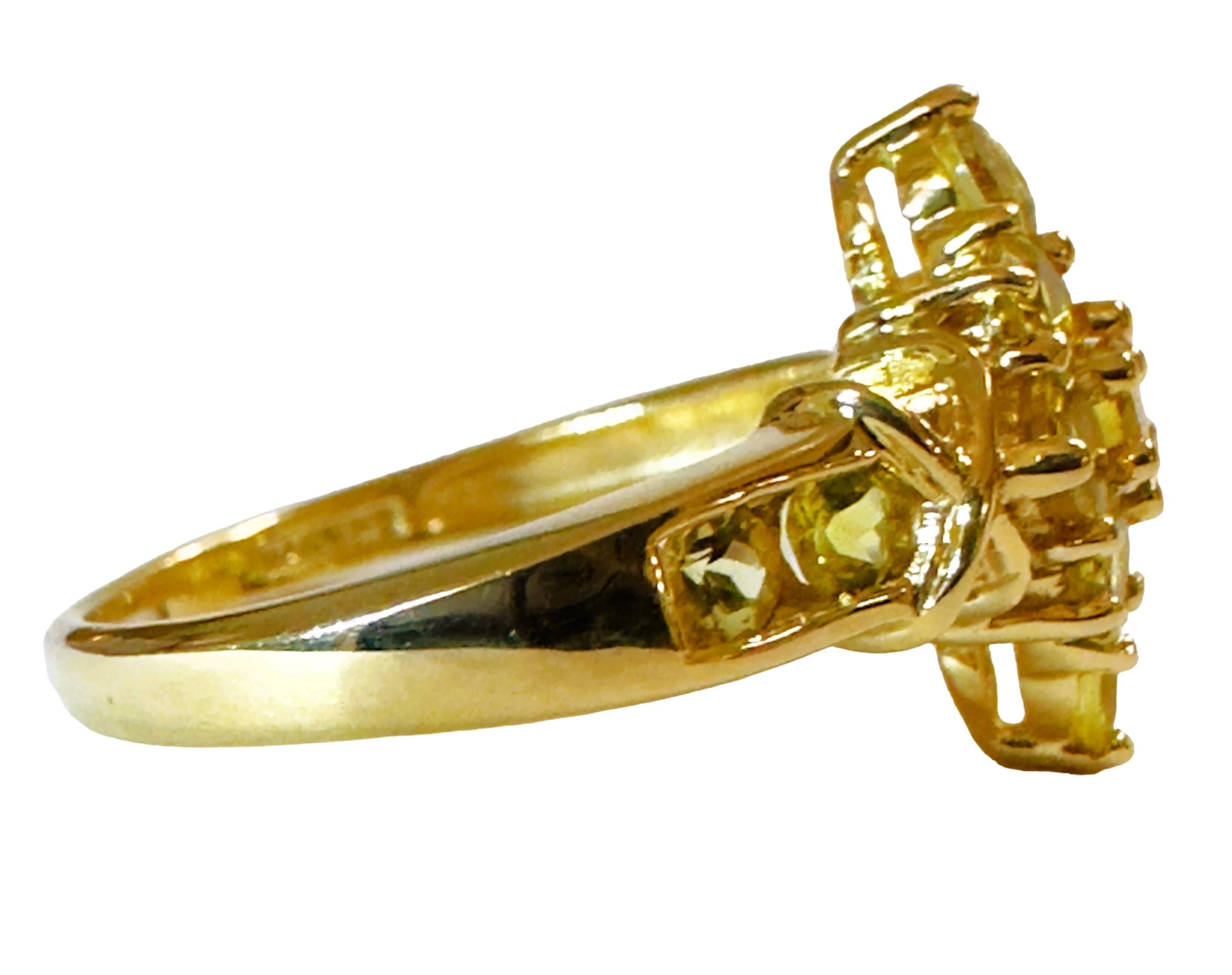 Women's 14K Yellow Gold Lemon - Green .80 carat Diamond Cut Citrine Ring Size 6.75