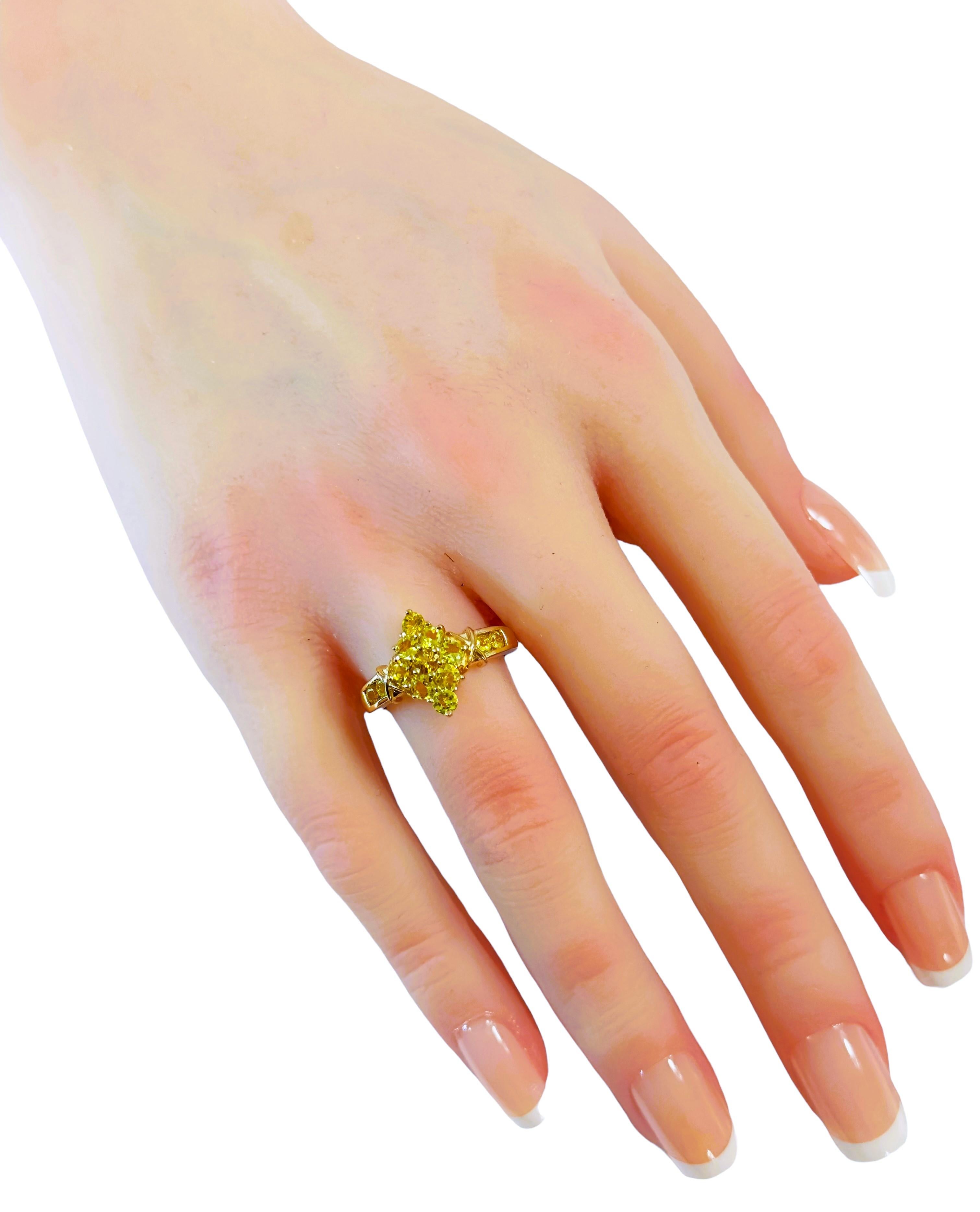 14K Yellow Gold Lemon - Green .80 carat Diamond Cut Citrine Ring Size 6.75 2