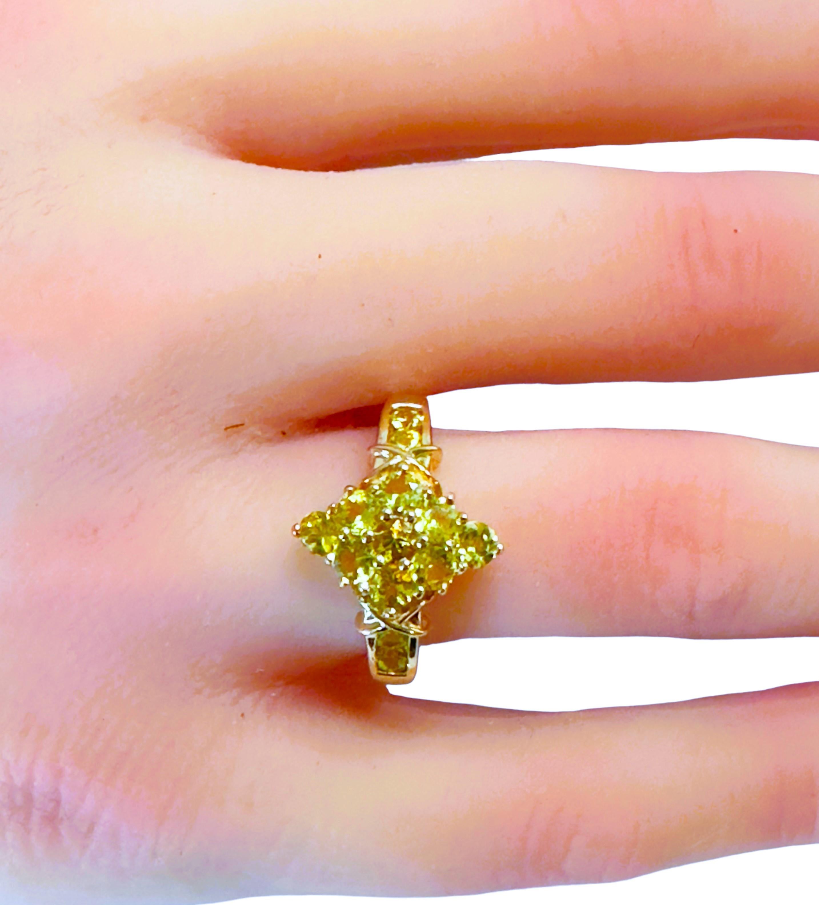 14K Yellow Gold Lemon - Green .80 carat Diamond Cut Citrine Ring Size 6.75 3