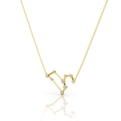 14K Yellow Gold and Lab Diamond Leo Constellation Zodiac Necklace