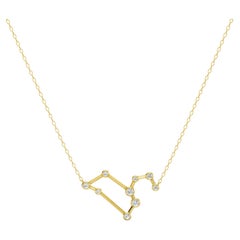 14K Yellow Gold and Lab Diamond Leo Constellation Zodiac Necklace