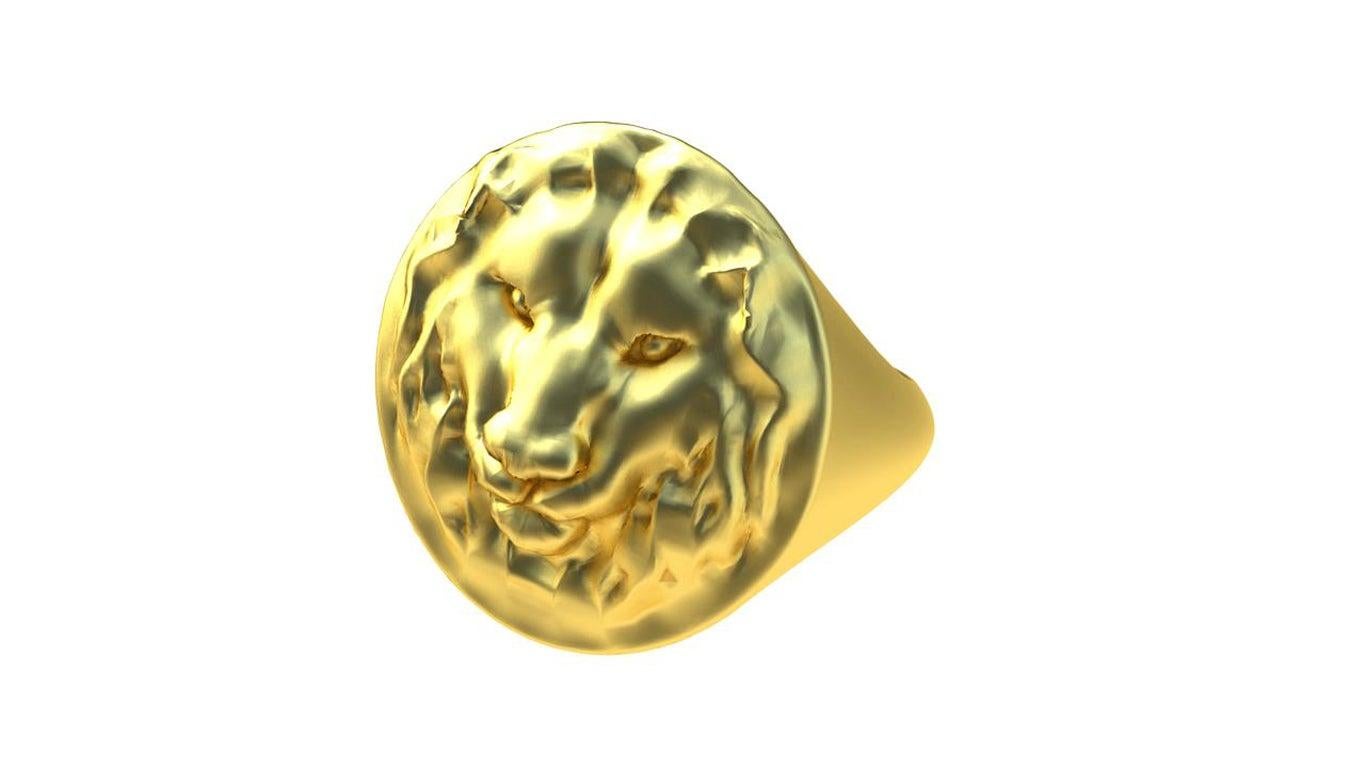 For Sale:  14k Solid Yellow Gold Leo Lion Head Signet Ring 2