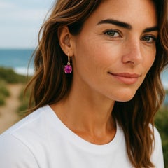 14K Yellow Gold Lever Back Earrings with Matched Cabochon Rubies 2.50 Carats