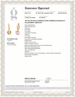 Orecchini a cerchio con chiusura a leva in oro giallo 14K con berillo giallo tagliato a cuscino e ametista